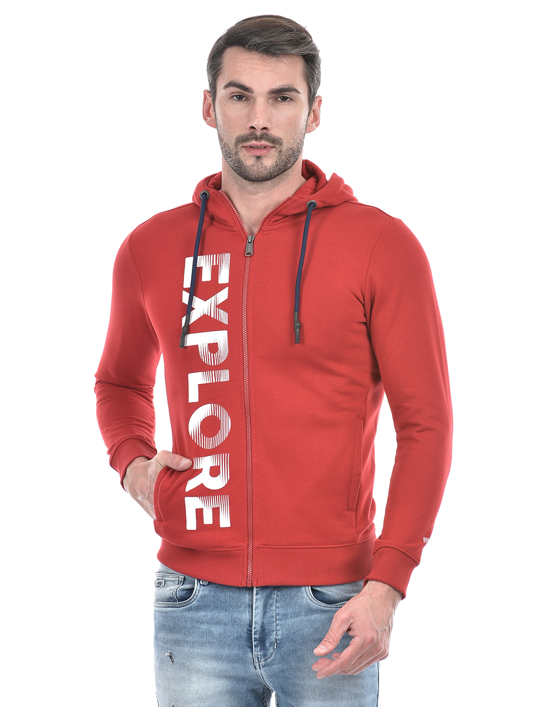 Numero Uno Men Abstract Red Sweat Shirt